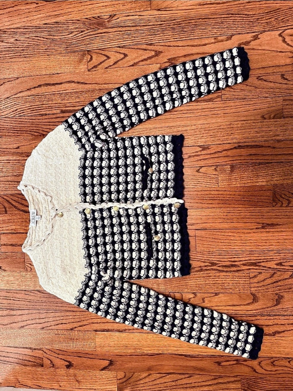 J.Crew Textured Crochet lady jacket Blue & Cream